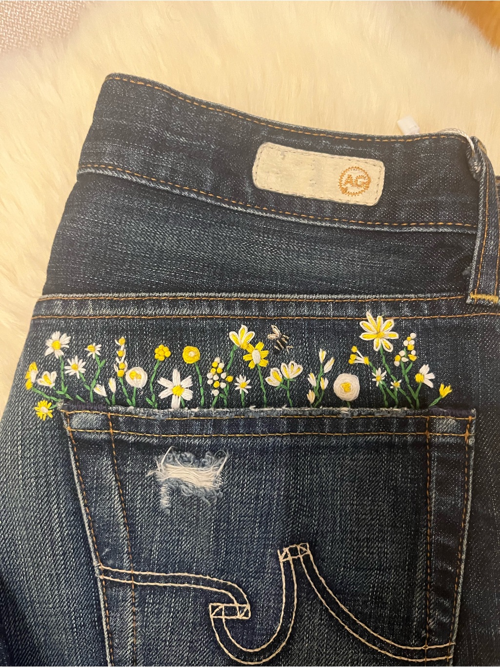 Ag Adriano Goldschmied Distressed Dark Blue Boyfriend Jeans